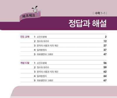 체크체크 개념드릴 1-1 답지 (수학) 2019